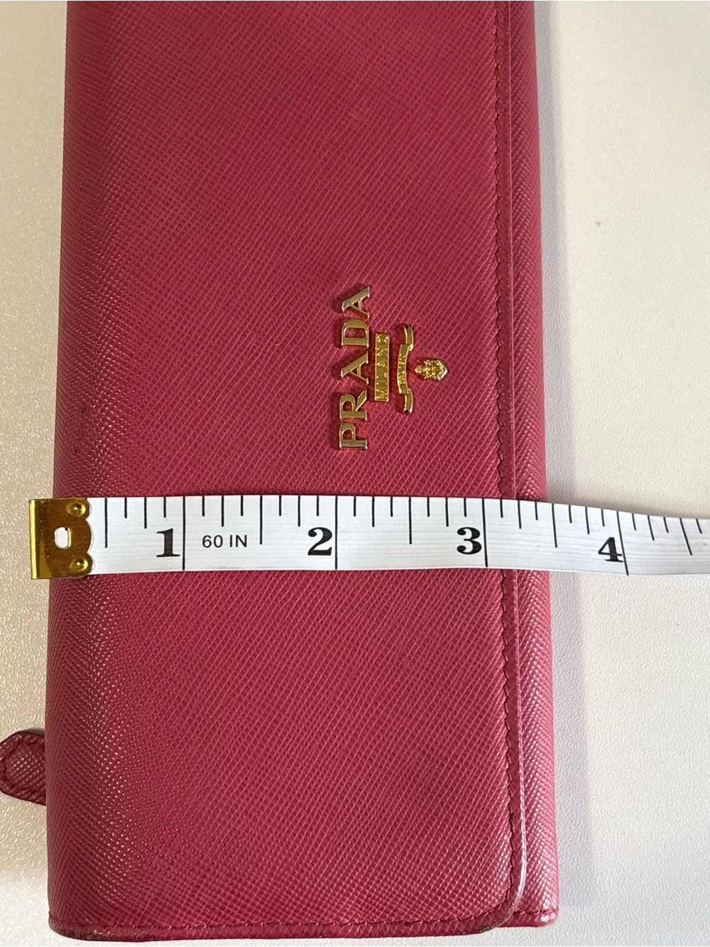 Prada Pink Saffiano Leather Trifold Wallet with Gold Logo - Picture 11 of 12